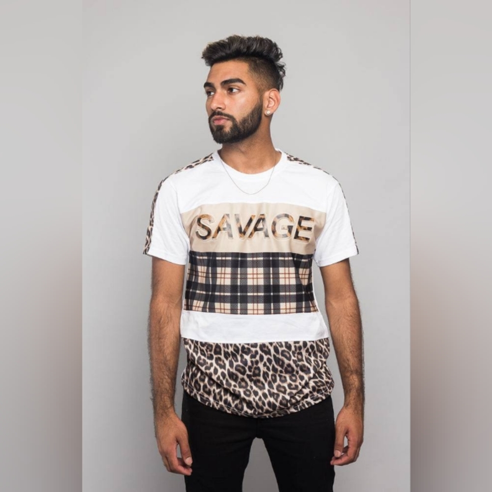 SAVAGE LEOPARD BLOCK T-SHIRT- White